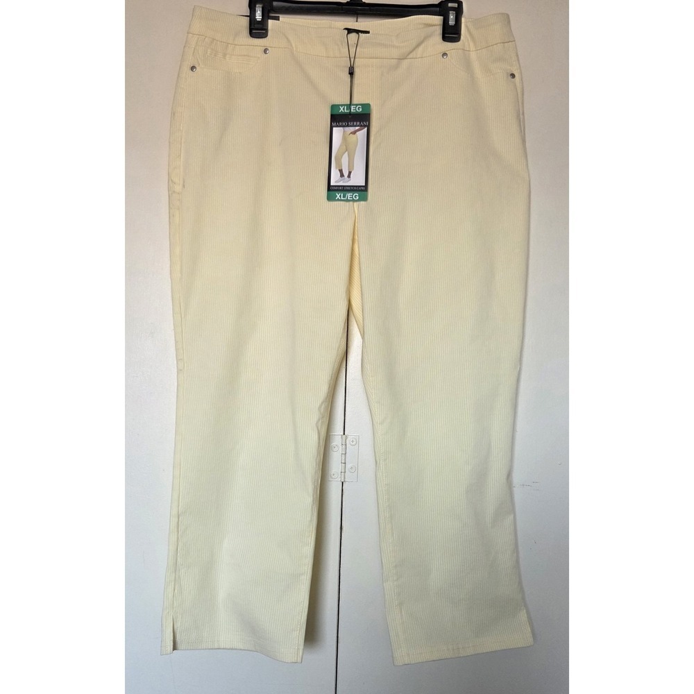 MARIO SERRANI Womans Comfort Stretch Capris Sz XL Yellow/White Pinstripes~NWT ~